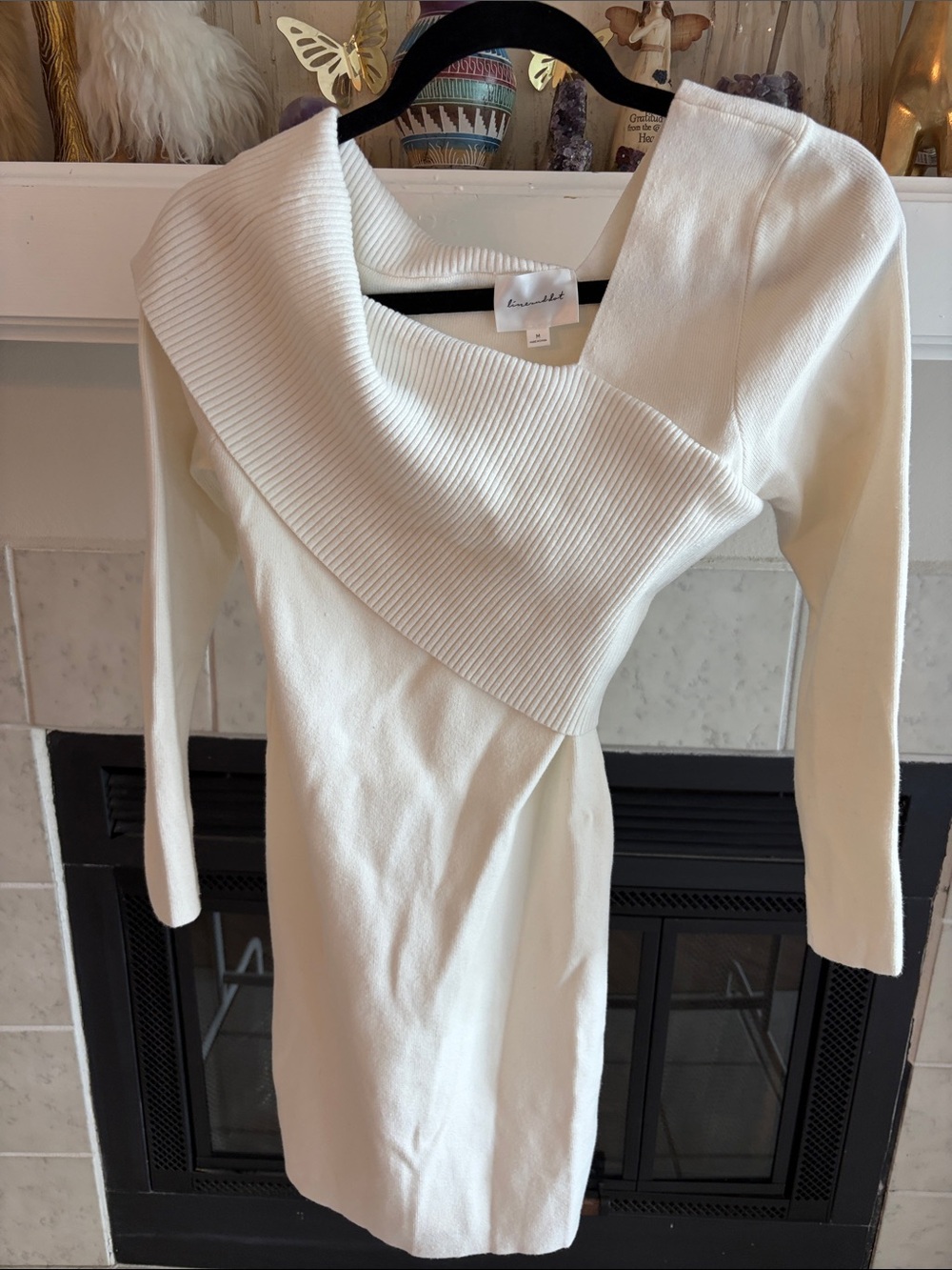 Asymmetric Off-the-Shoulder Sweater Dress in White